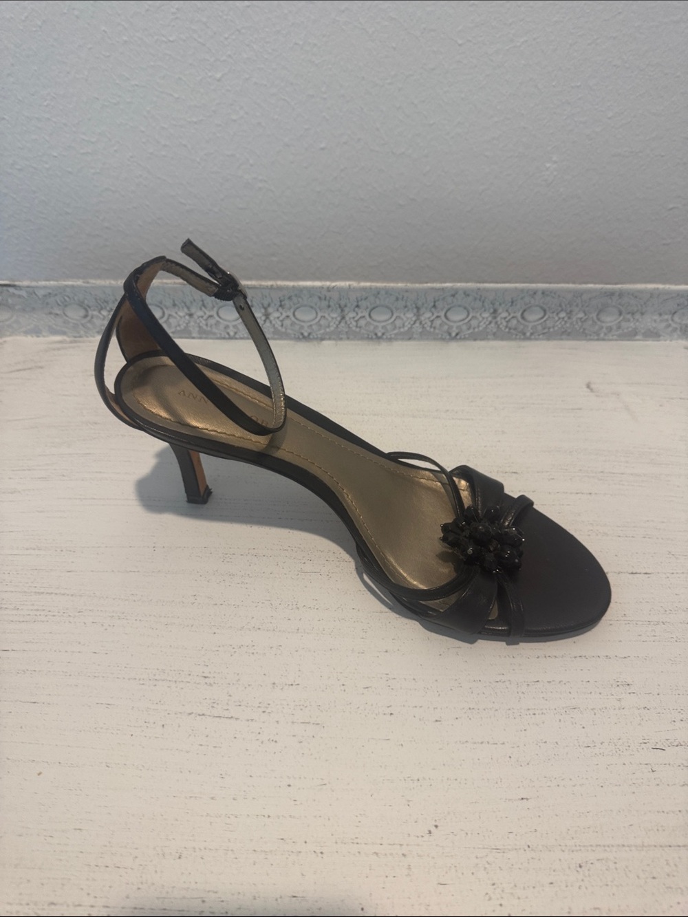 VINTAGE ❤️Ann Taylor Black Beaded Strappy Heels